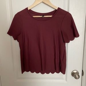 Topshop scalloped purple/burgundy tee